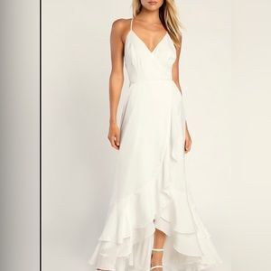 NWT In Love Forever White Satin Lace-Up High-Low Maxi Dress Size M